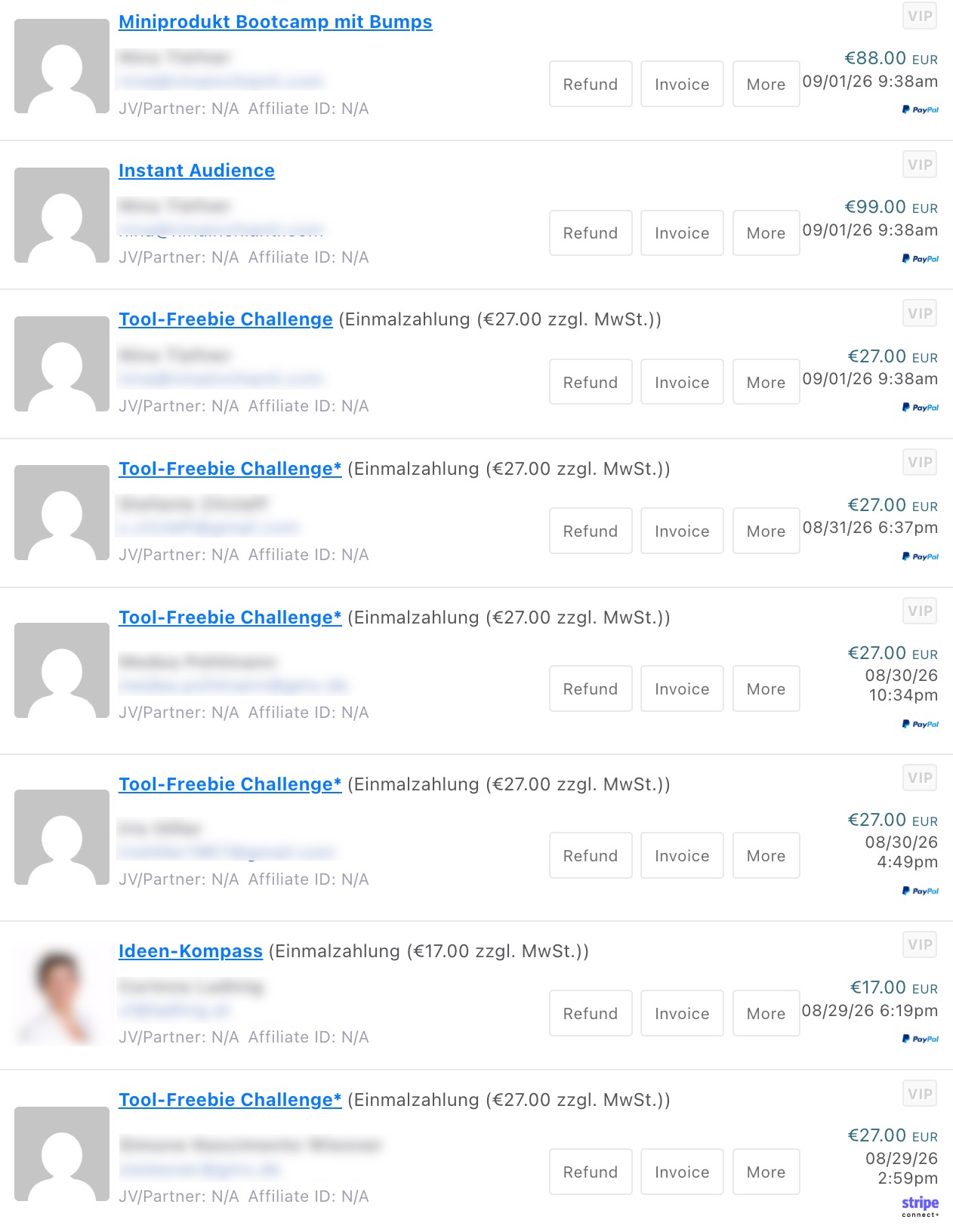 Verkaufsübersicht aus Katharinas eigenem Business